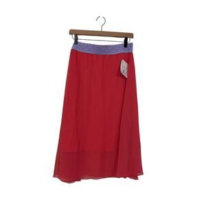 LuLaRoe Red Midi Skirt with Purple Waistband